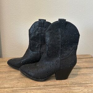 Black Rhinestone Women's Western Booties Size 10